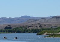 Kayaking down the Orange River on the Namibia/South Africa border. 