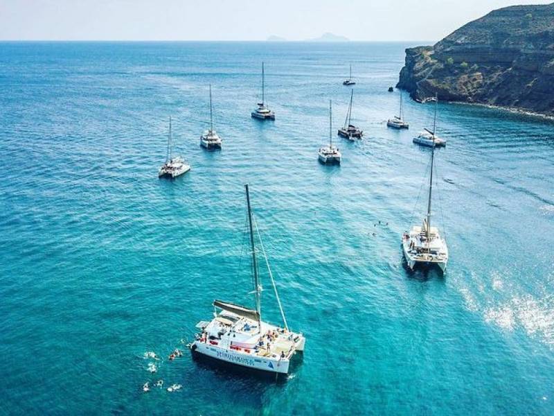 Half Day Catamaran Cruise Of Santorini On The Go Tours