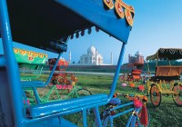 The legendry Taj Mahal and classic Indian rickshaws