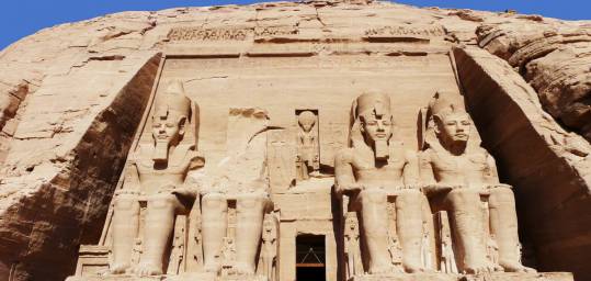 The rock cut temple of Abu Simbel on the banks of Lake Nasser in Egypt