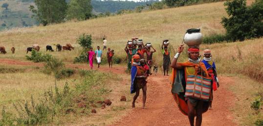 North East Indian tribes people walking to market
