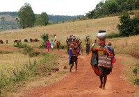 North East Indian tribes people walking to market