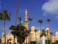 A building in Alexandria with palm trees in front