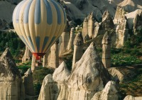 A hot air balloon over the 'fairy chimneys' of Cappadocia