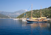 Traditional gulets on the Mediterranean coast near Fethiye
