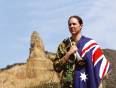 A Bugler at Anzac day, wearing the Australian flag