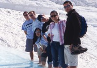 A group in Pammukale's magnificent white calcium terraces