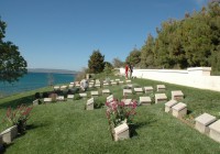 People paying their respects to war graves at Anzac Cove
