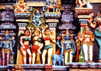 Ornate and colourful detail on a Trichy temple