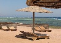 Sunbeds on the beach in Dahab - Egypt's popular Red Sea resort