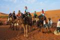 A group in Morocco setting off on a camel trek to a Bedouin camp in the Sahara
