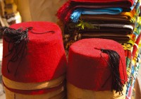 Bright red fez hats
