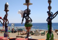 Egyptian water pipes lined up at the coast in Dahab
