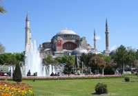 The beautiful Hagia Sofia with fountains in Istanbul
