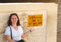 A lady outside the tomb of King Tutankhamen at the Valley of the Kings