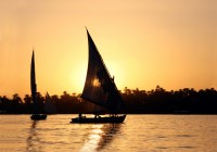 Felucca boats on the Nile at sunset