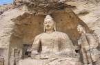 Carved sandstone Buddhist figures st the Datong Yungang Caves