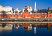 The mighty Moscow Kremlin as seen from the banks of the Moskva river