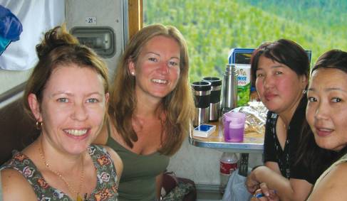 Four girls in a Trans-Siberian train carriage