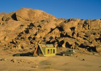 A wooden Mongolian hut in the Gobi Desert