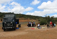 A lunch stop on the road whilst on an epic African Overland Safari