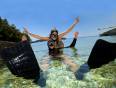 A couple in snorkel and flippers having fun in the Red Sea - Dahab