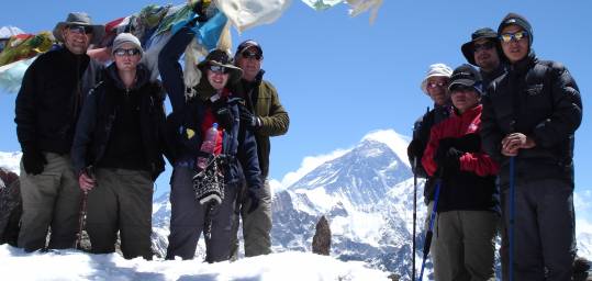 A group at the summit of Kala Pattar in Nepal