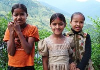 Three Nepalese girls in a rural Himalayan village