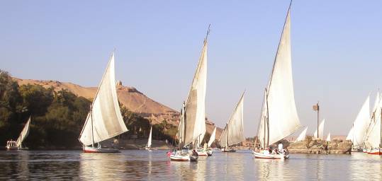 Egyptian felucca boats sailing on the River Nile