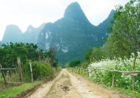 A country lane and the karst limsetone outcrops of Yangshuo as seen on our Fine China Tour