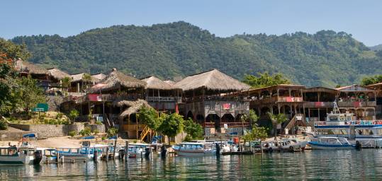 The picturesque town of Panajachel on the shore of Lake Atitlan - se it on our Central America tour