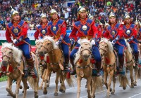 Soldiers on horseback at the Naadam Festival parade