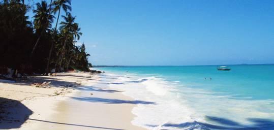 The beautiful white sands and crystalline waters of the island Zanzibar, off the coast of Tanzania