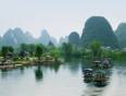 Bamboo rafts on the River Li in Yangshuo, with a backdrop of karst peaks