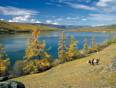 A panoramic views of a Mongolian lake