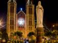 Ho Chi Minh's Notre Dame Basilica Cathedral at night 