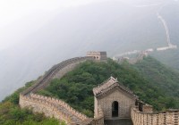 View of the colossal Great Wall of China on a misty morning