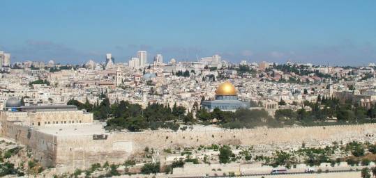Views of Jerusalem, Israel from the Mount of Olives with the Golden Dome of the Rock at centre