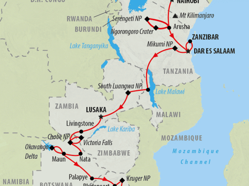 Nairobi to Johannesburg 33 Day Overland Safari On The Go Tours IN