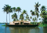 A Keralan house boat floating on the backwaters