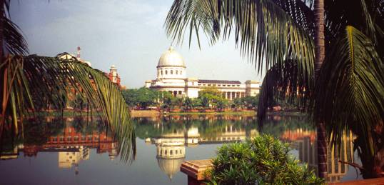 A view of Kolkata fringed by palm trees