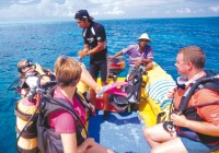 A group of Dahab divers in a zodiac on the Red Sea