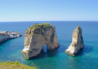 Pigeon Rocks, located of the coast of Beirut, Lebanon