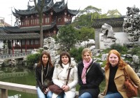A group of girls in the UNESCO-Listed Yuyuan Garden in Shanghai