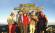 A happy group of trekkers, at the summit of Mt Kilimanjaro in Tanzania
