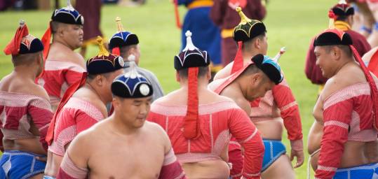Wrestlers prepare for the Nadaam Festival in Mongolia