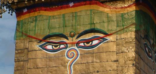 A close up of Bodhnath Buddist Stupa in Kathmandu