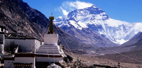 Rongbuk Monastery and  Mount Everest - the world's highest monastery and tallest mountain