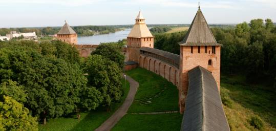 The fortress walls and Volkhov River in UNESCO-listed Novgorod