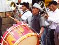 A marching band play in a street parade in Sucre, Bolivia